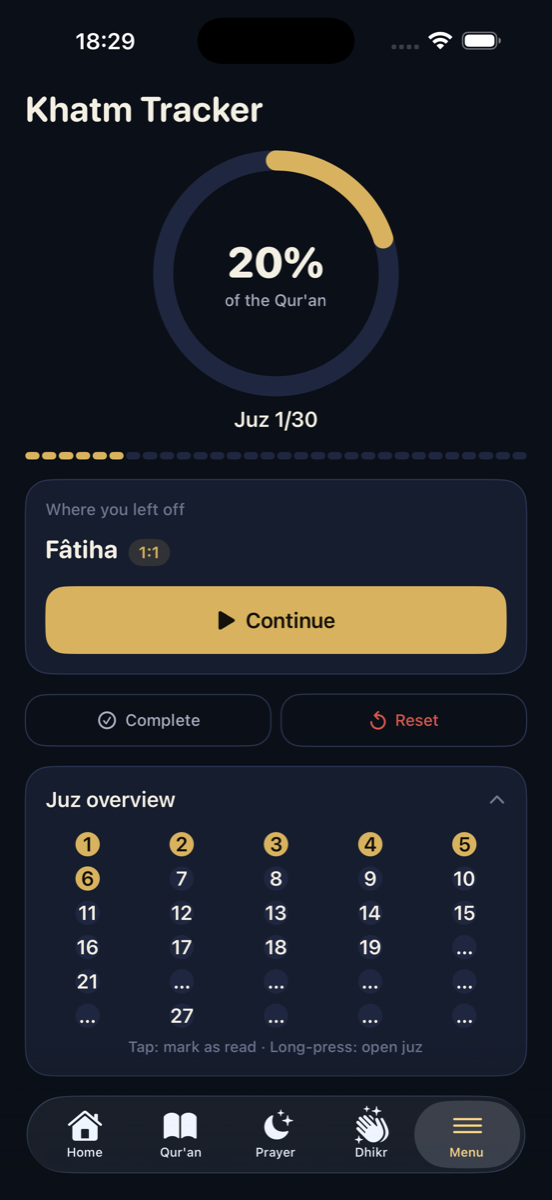 Qur'an khatm (hatim) progress tracker