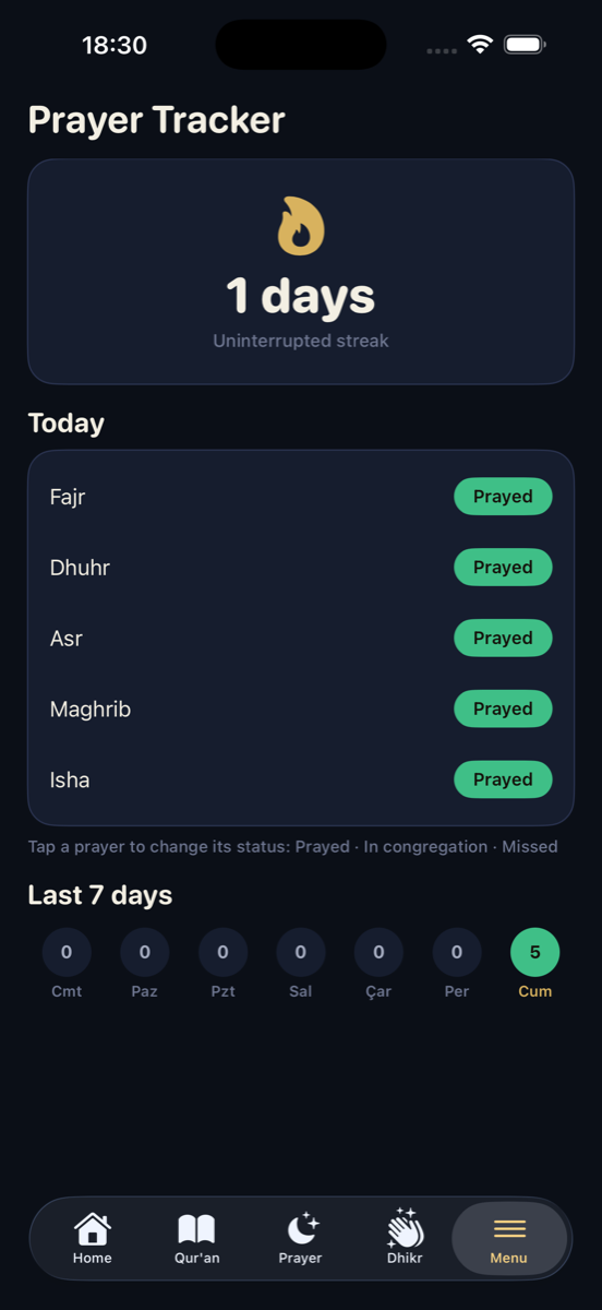 Prayer tracker with streak and consistency